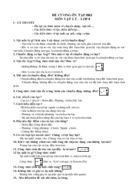 Đề cương ôn tập học kì I môn vật lý  Lớp 8